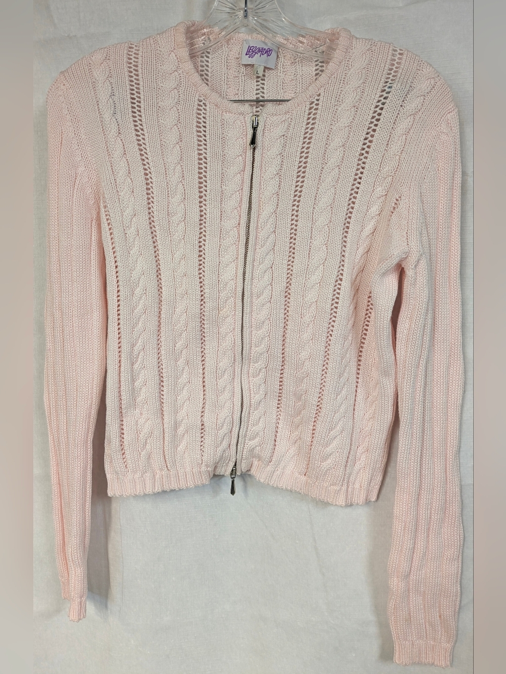 Leggiadro Pale Pink Cable-Knit Zip Cardigan